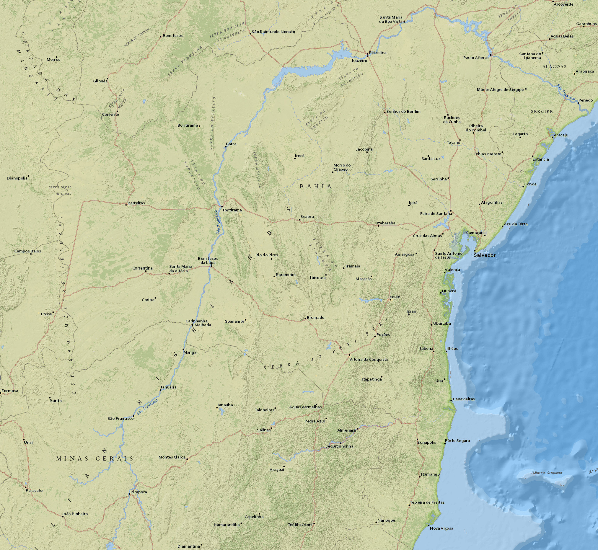 Mapa fisico Bahia